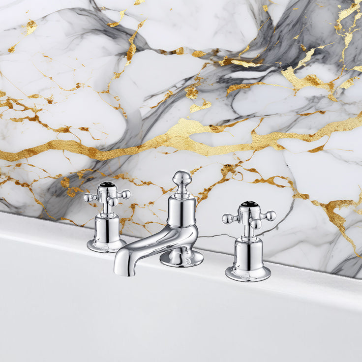 Traditional Deck Mounted Bath Filler Tap with 3 Tap Holes - Chrome Secondary image