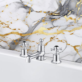 Traditional Deck Mounted Bath Filler Tap with 3 Tap Holes - Chrome Secondary image