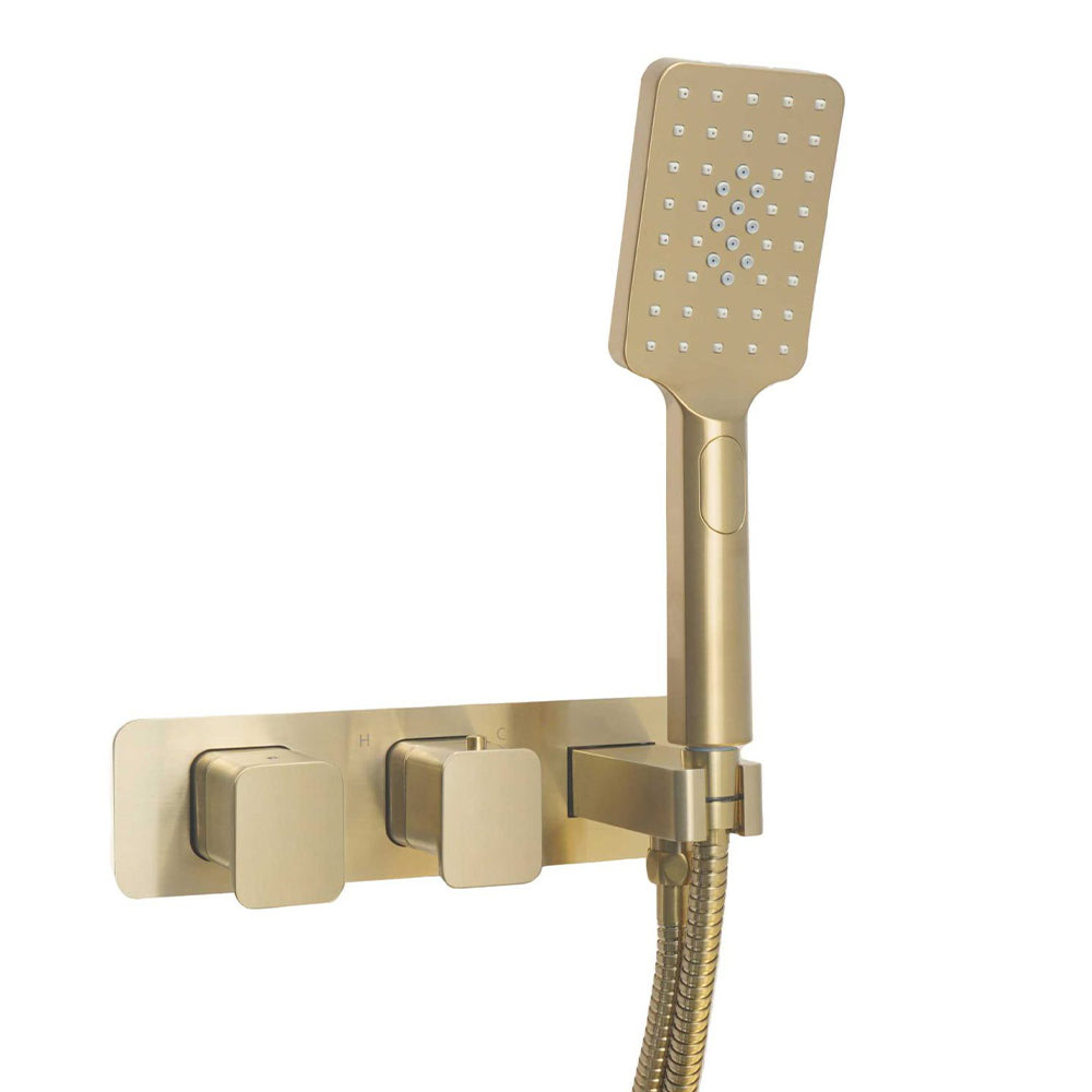 Brushed Gold 2 Outlet Thermostatic Shower Valve with Handset 