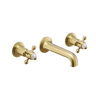 Traditional 3-Hole Brushed Brass Wall-Mounted Basin Mixer Tap Secondary image