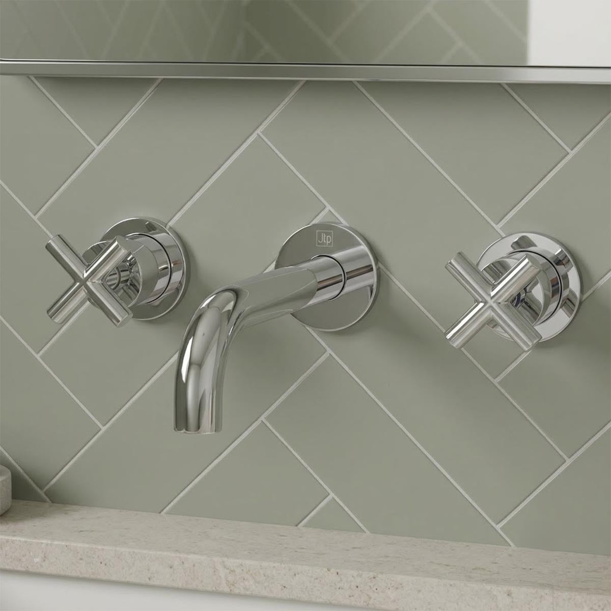 3 Hole Wall Mounted Bathroom Sink Mixer Tap - Chrome