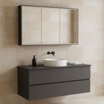 3 door illuminated bathroom mirror cabinet with socket - matt black Main image