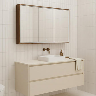 3 door illuminated bathroom mirror cabinet with socket and sensor  - brushed bronze Main image