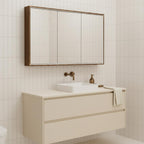 3 door illuminated bathroom mirror cabinet with socket and sensor  - brushed bronze