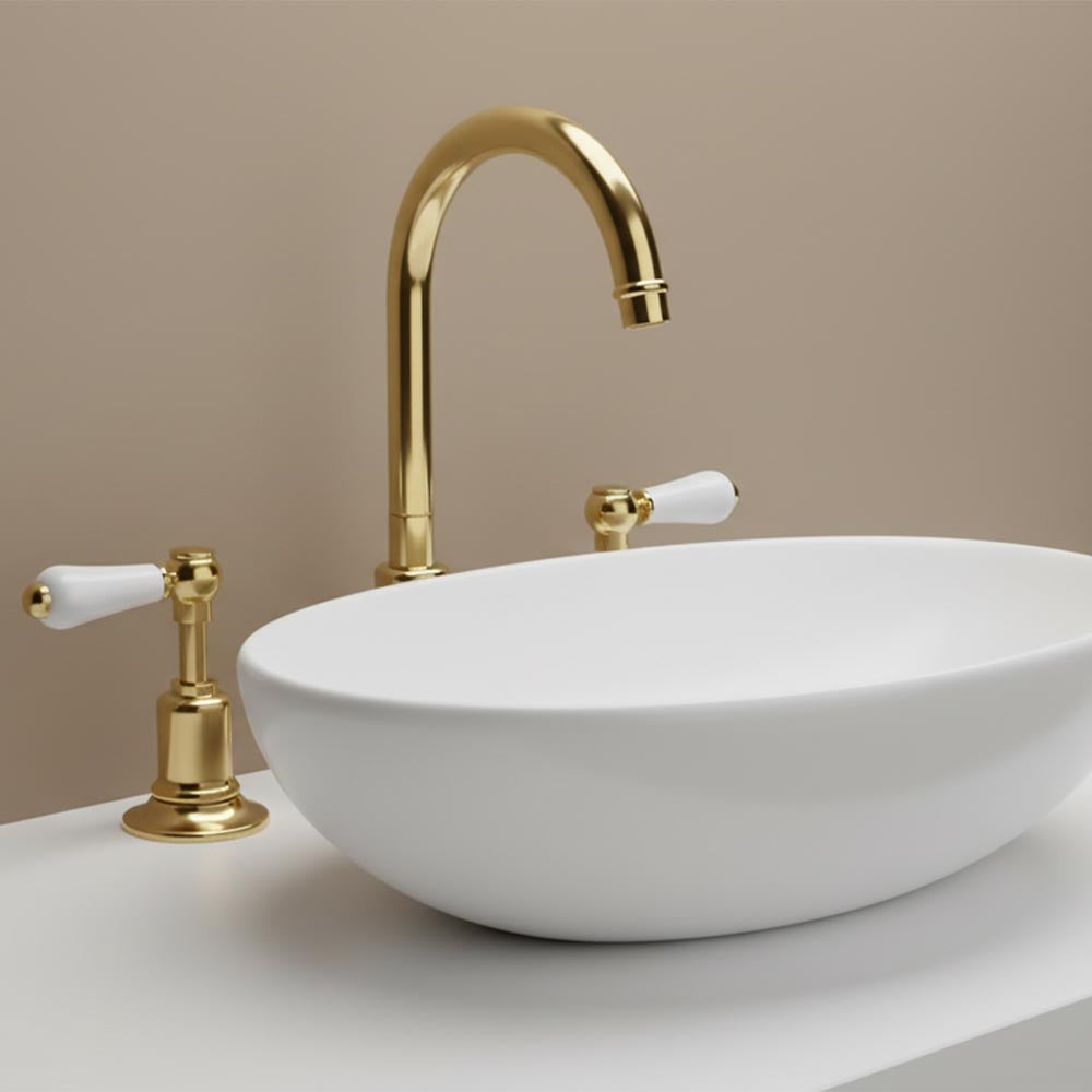 Deck-Mounted Traditional 3 Hole Gold Basin Mixer Lever Tap Main image