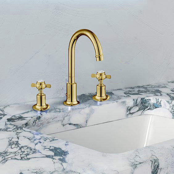 Gold 3 Hole Basin Tap with Pop up Waste