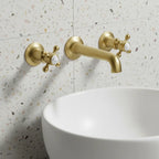 Traditional 3-Hole Brushed Brass Wall-Mounted Basin Mixer Tap