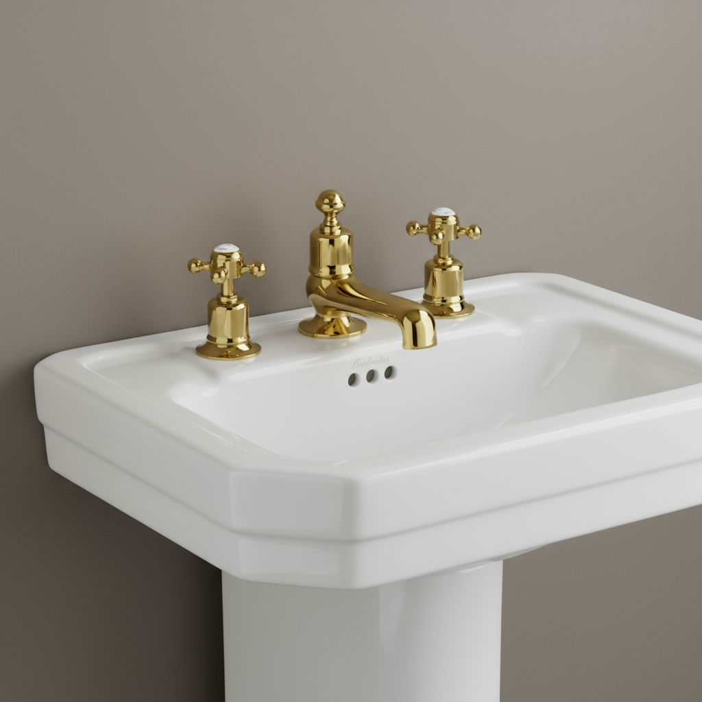 traditional 3 hole deck mounted basin tap - gold