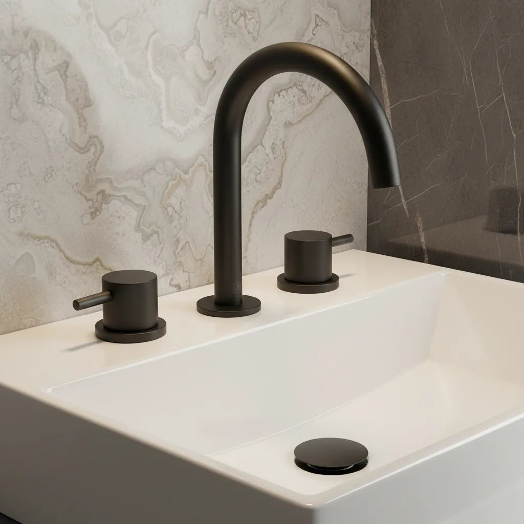 Matt Black 3 Hole Deck Mounted Mono Basin Mixer Tap Main image