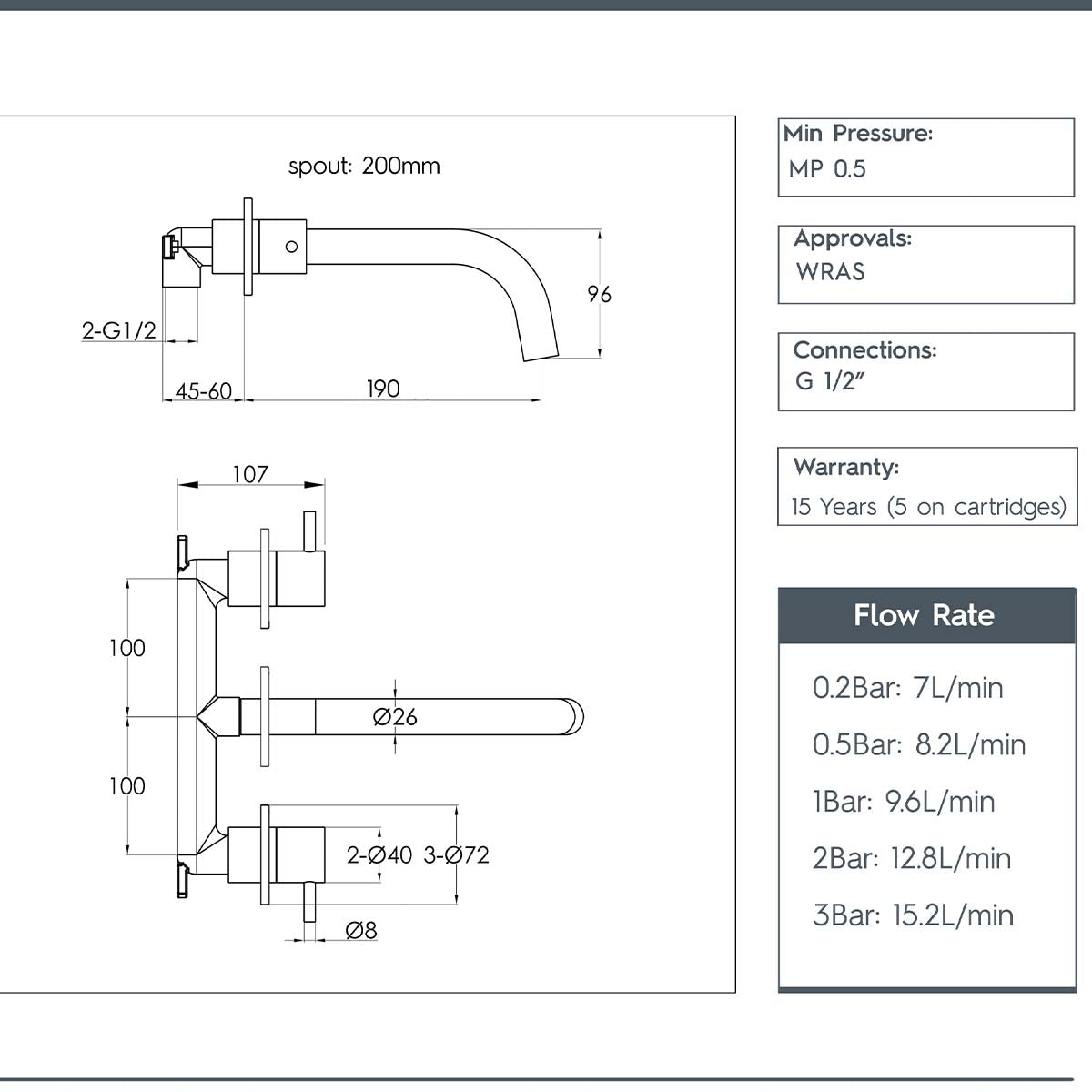 3 hole wall mounted basin mixer tap