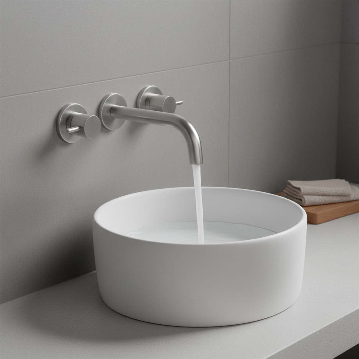 3 hole wall mounted basin tap - brushed stainless steel  Main image