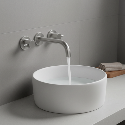 3 hole wall mounted basin tap - brushed stainless steel 