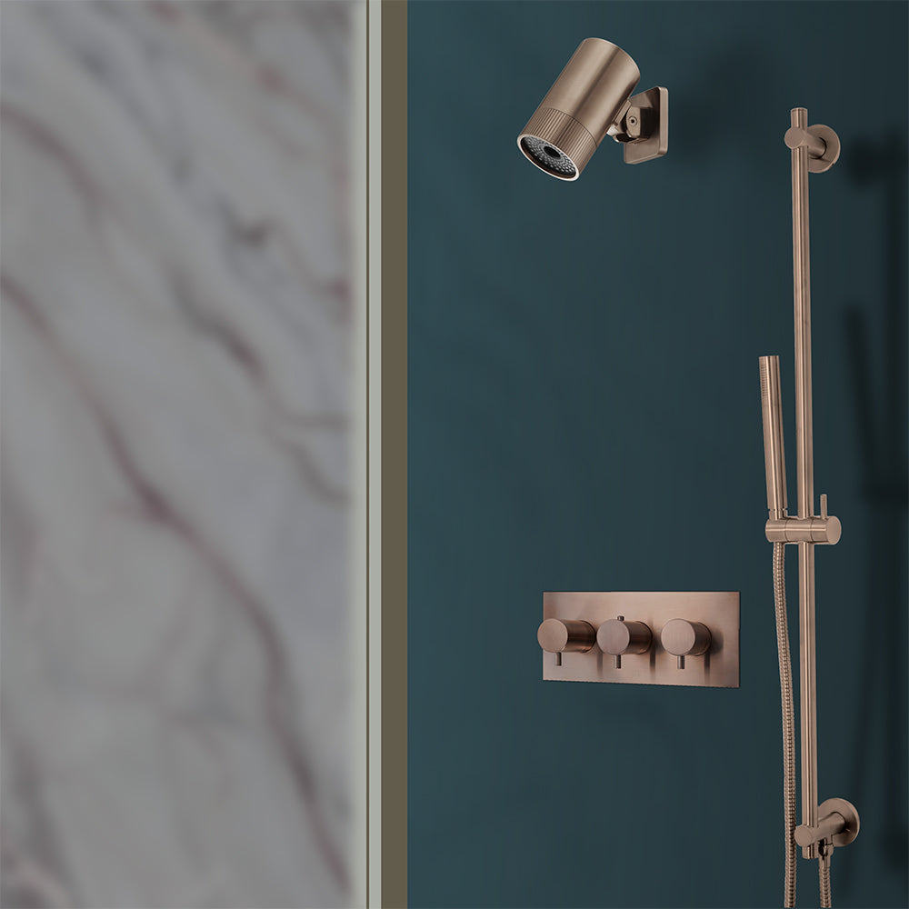 3 outlet brushed bronze thermostatic shower valve