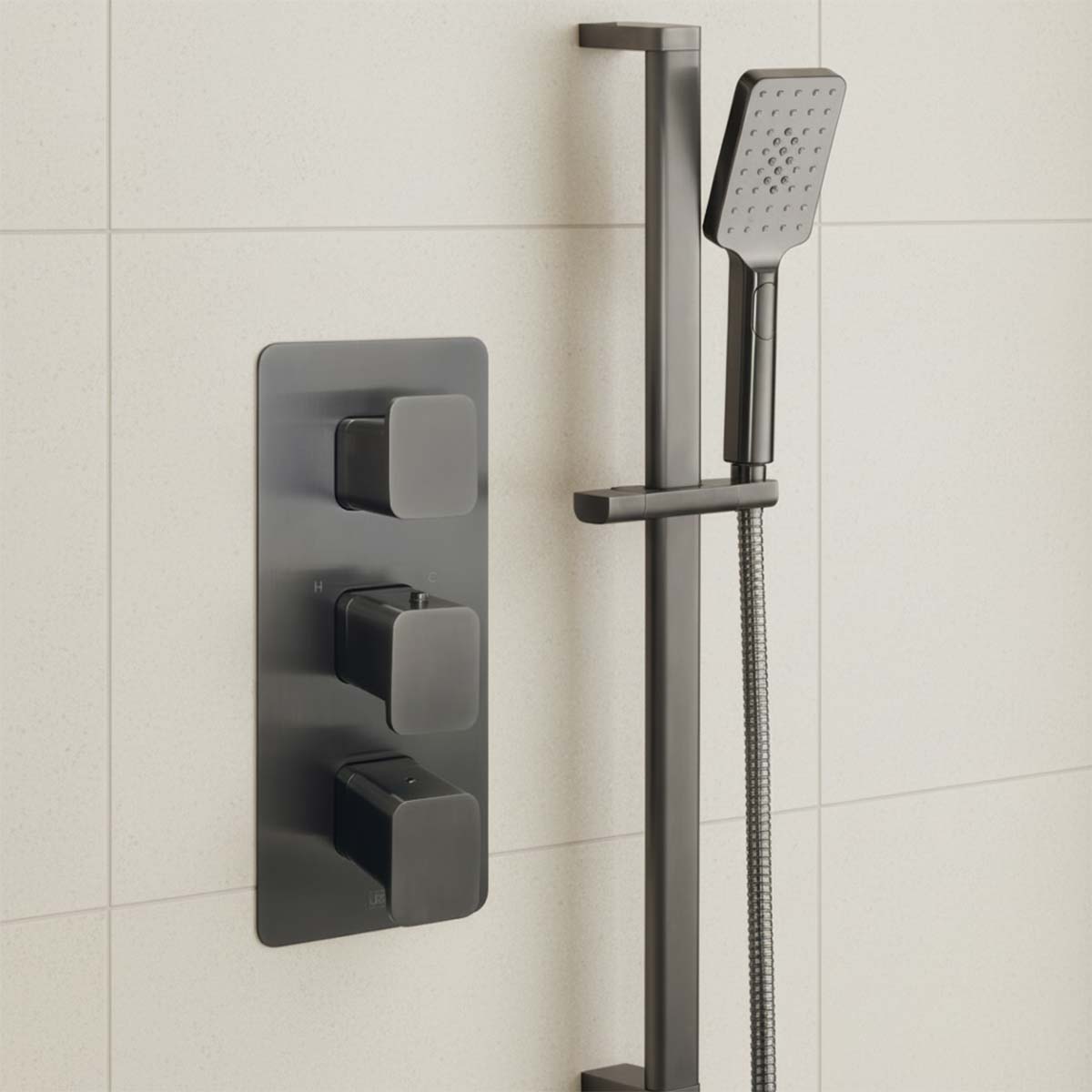 3 way brushed black shower mixer valve 