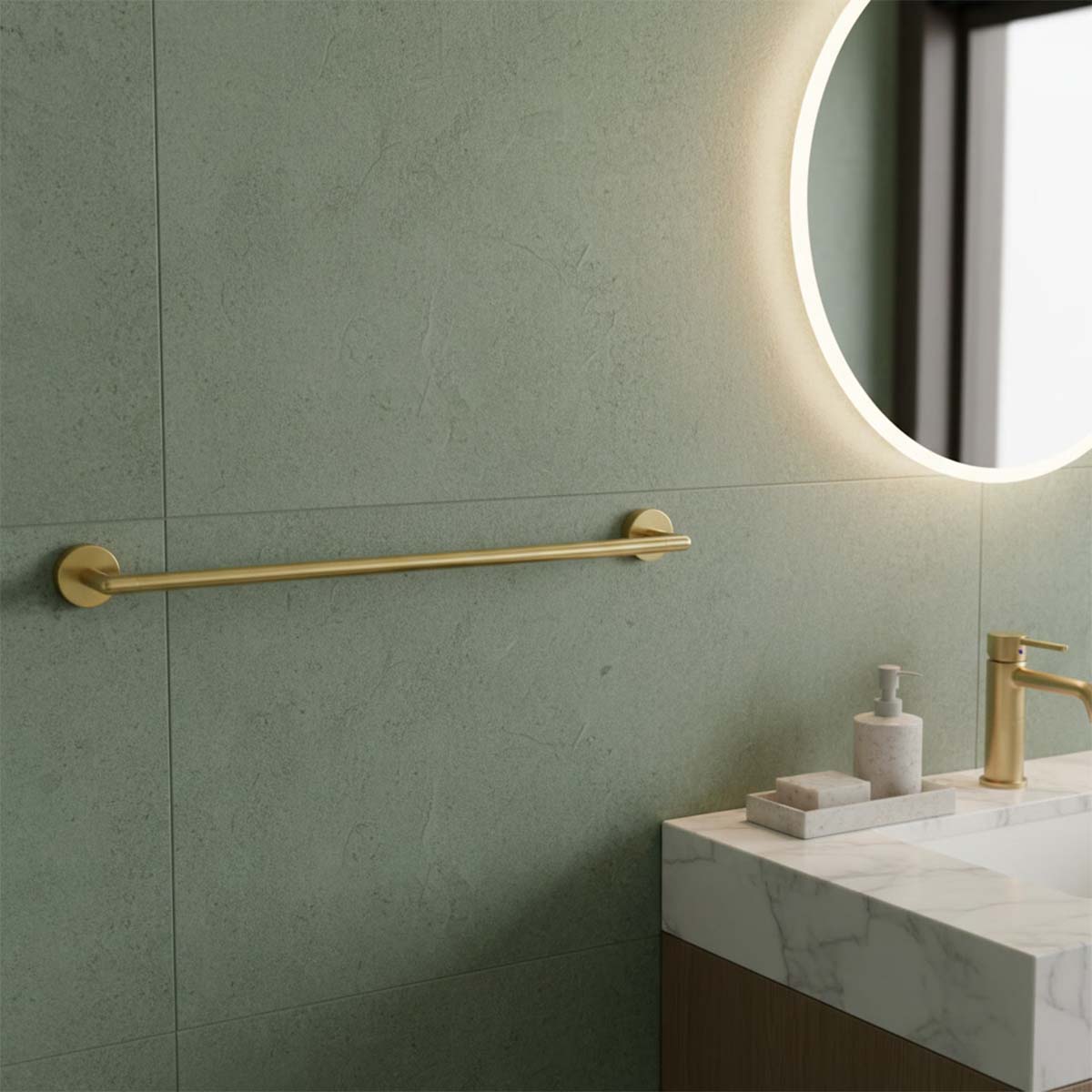 600mm brushed brass towel holder bar