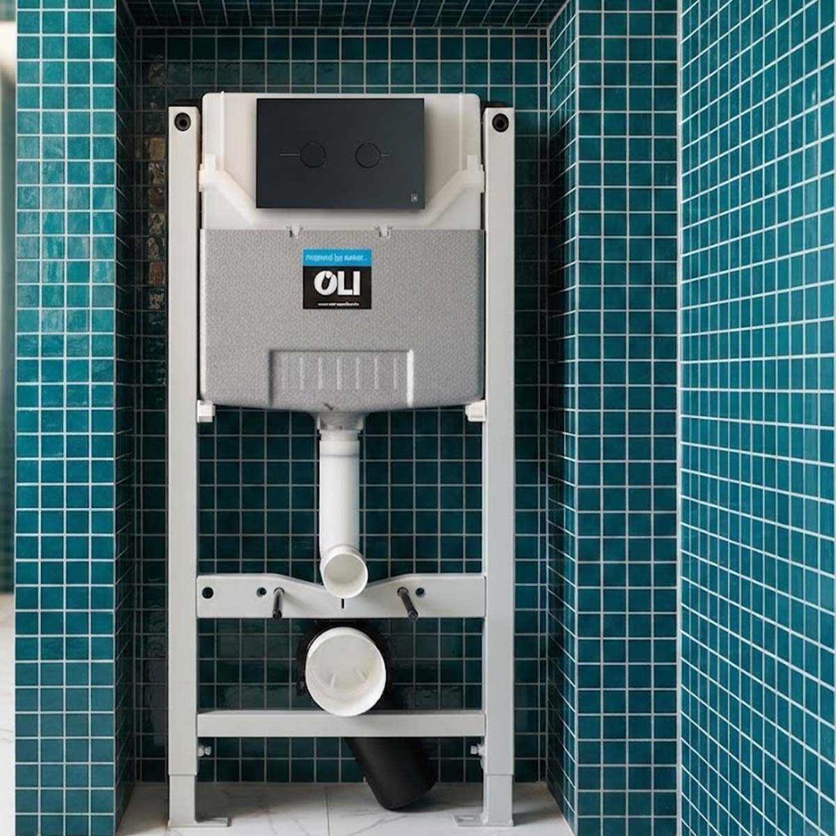 0.980m Toilet Frame with Cistern and Matt Black Dual Flush Plate
