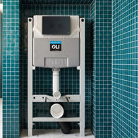 980mm Pre-wall Freestanding W.C. Frame with Cistern & Pneumatic Matt Black Flush Plate