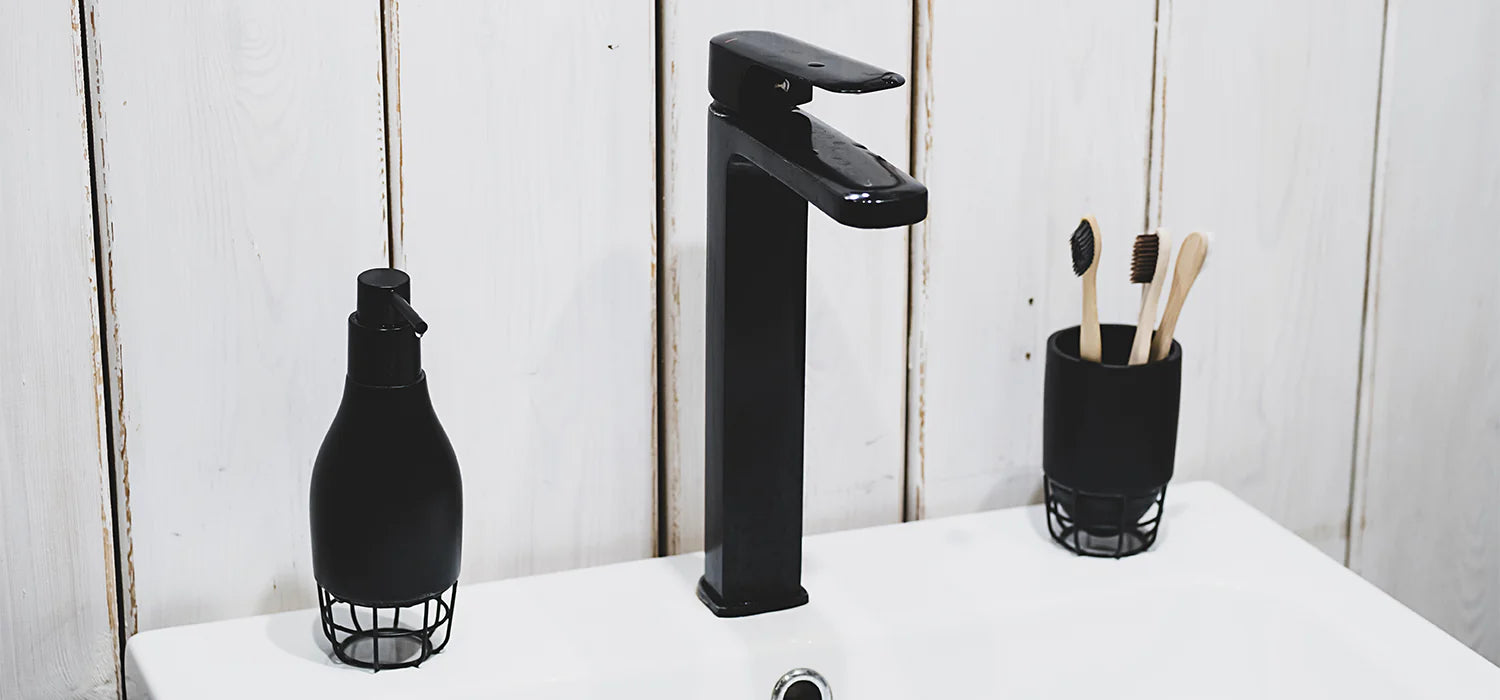 black bathroom taps