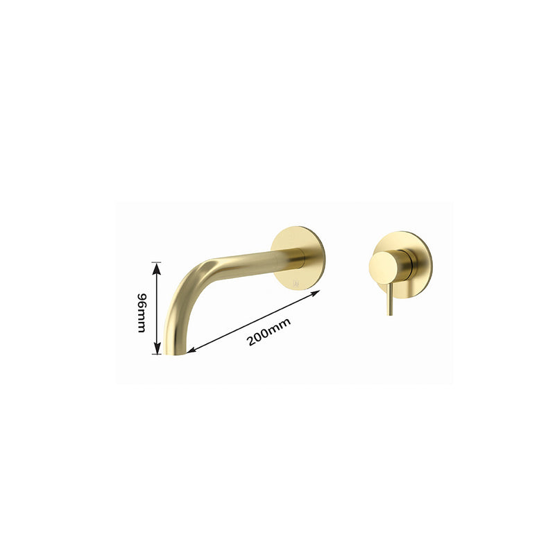Gold Deck Panel Valves, Pullout Shower Handle, Bath Filler Tap, Click Clack Waste & Wall Mounted Mixer with Designer Handle in Brushed Brass