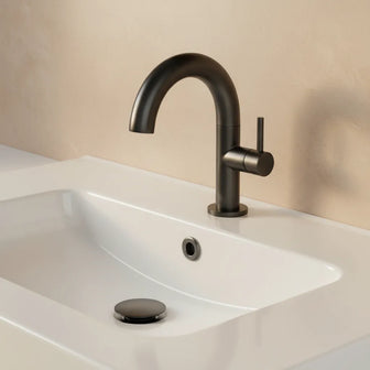 Deck Mounted Side Lever Basin Mixer Tap - Brushed Black Main image
