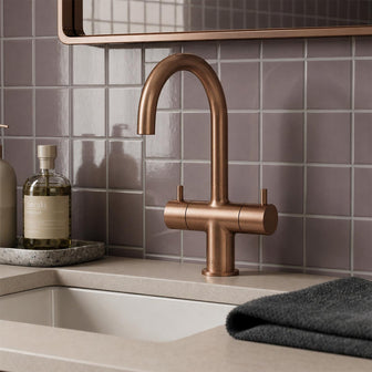 Twin Lever Basin Mixer Tap with Swivel Spout - Brushed Bronze Main image