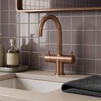 Twin Lever Basin Mixer Tap with Swivel Spout - Brushed Bronze