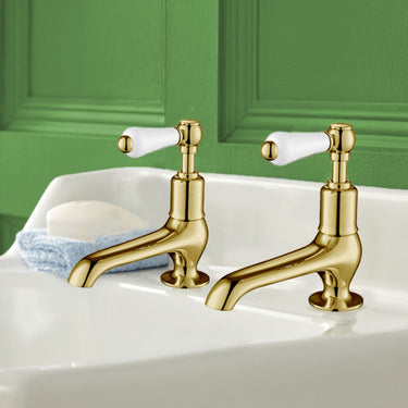 Basin Pillar Taps Pair – Gold
