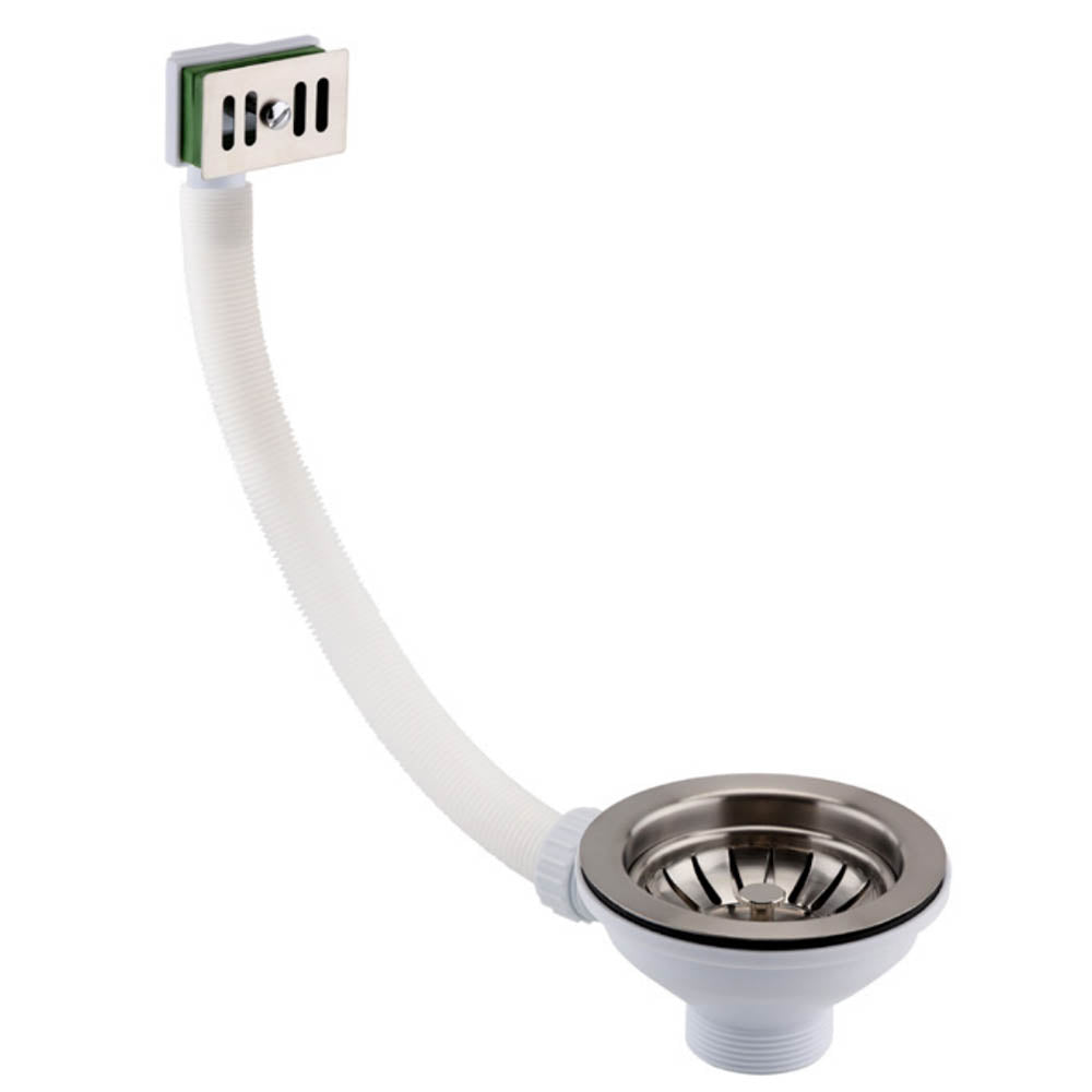 Basket Strainer for Kitchen Sink with Square Overflow Pipe and Cover – stainless steel