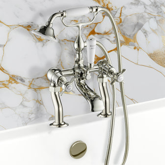 Deck Mounted Bath Shower Mixer Tap with Shower Kit - Nickel Finish Main image