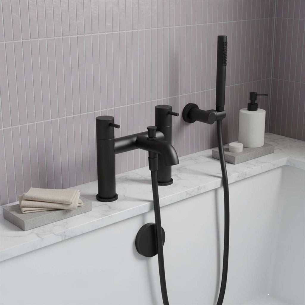 Bath Mixer Tap Deck Mounted with Shower Kit - Matt Black