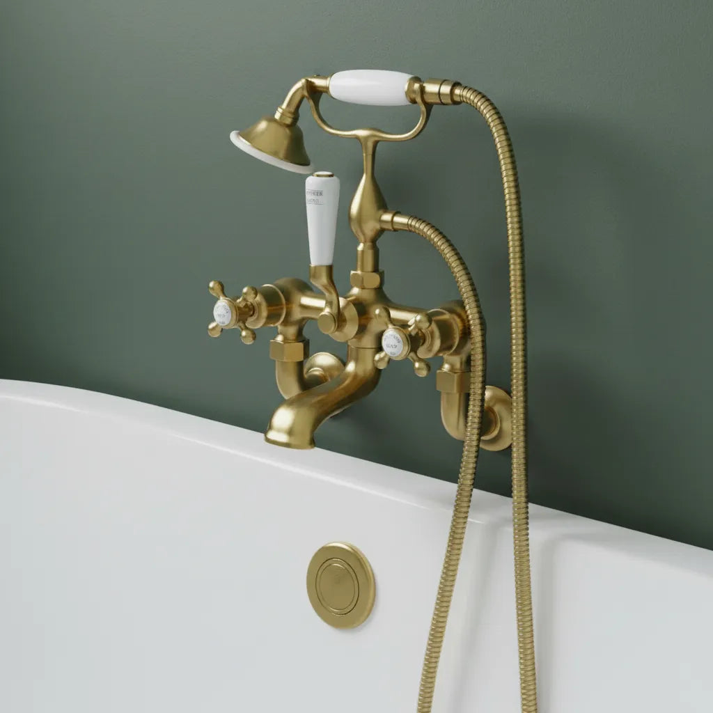 Traditional Bath Shower Mixer Tap with Kit Wall Mounted