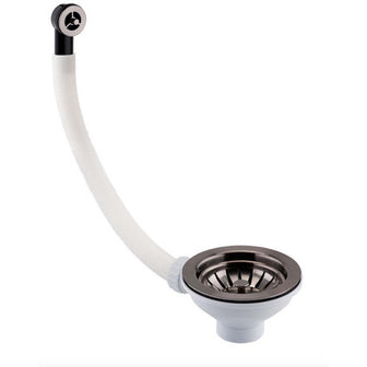 Black Basket Strainer Kitchen Sink Waste With Overflow Pipe and Cover - 90mm Main image