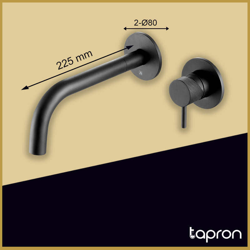 Black Single Lever Wall Mounted Basin Mixer Tap with Designer Handle -Tapron