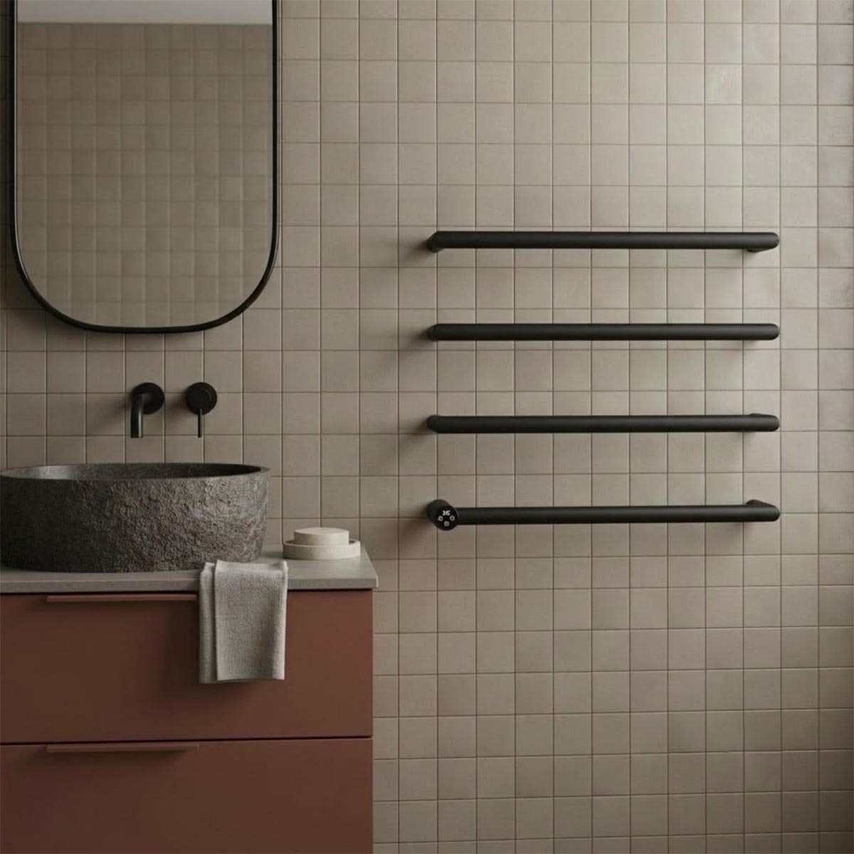 Matt Black Round Bar Heated Dry Electric Towel Rail