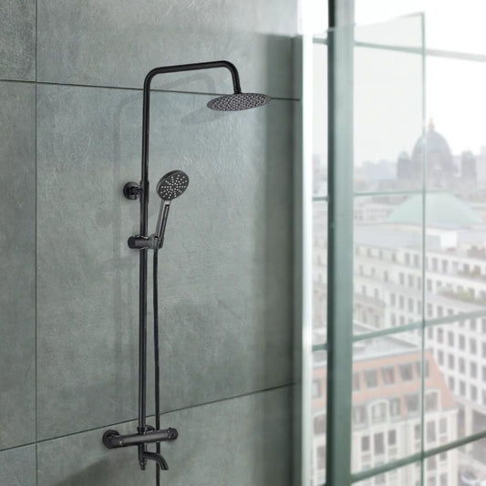 Black Exposed Thermostatic Riser Kit with Shower Head, Handset and Bath Spout