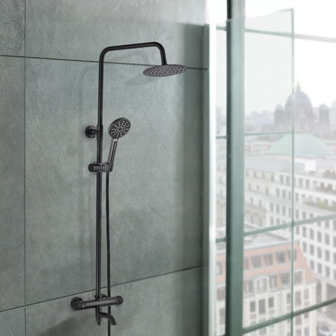 Black Exposed Thermostatic Riser Kit with Shower Head, Handset and Bath Spout