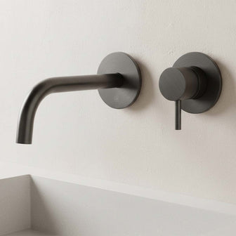 Black Single Lever Wall-Mounted Basin Mixer with Slim Spout and Knurled Lever Secondary image