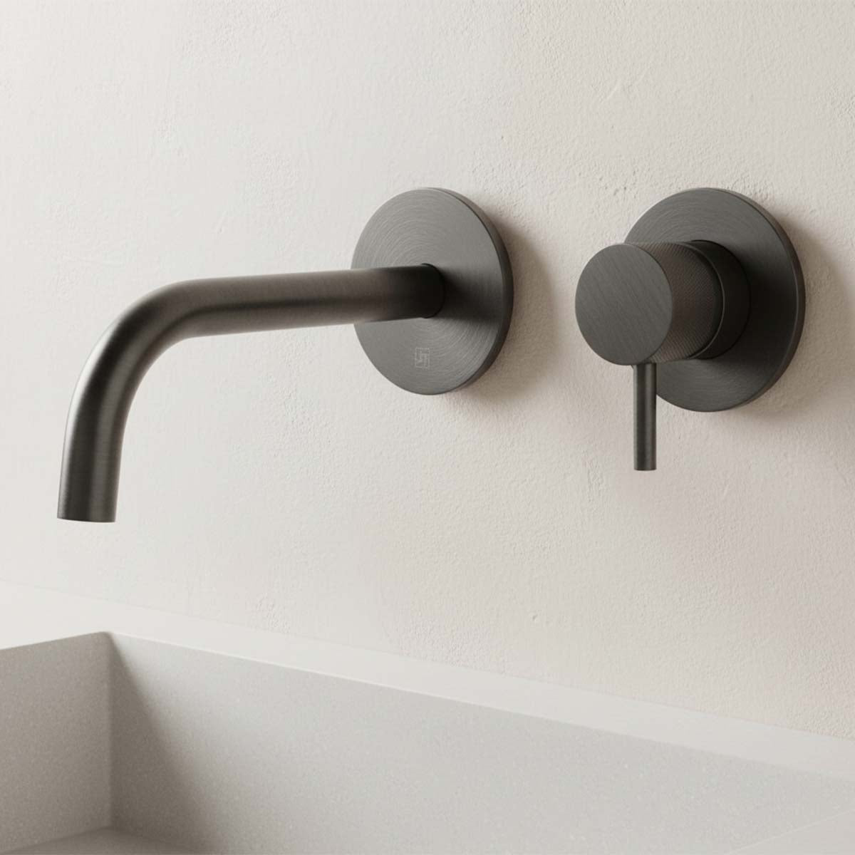 Black Single Lever Wall-Mounted Basin Mixer with Slim Spout