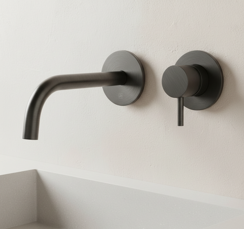Black Single Lever Wall-Mounted Basin Mixer with Slim Spout