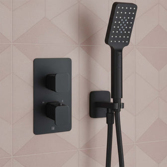 Black Thermostatic Concealed 1 Outlet Shower Valve - Vertical Main image