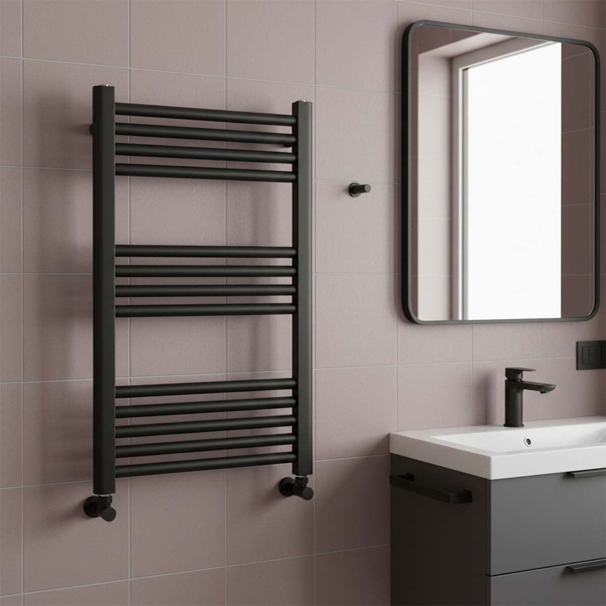 Black Towel Radiator 800 x 500 - Matt Finish