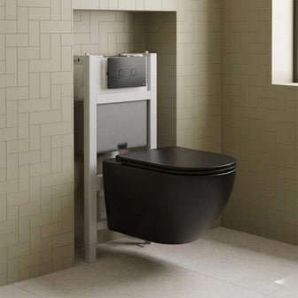 Black Wall Hung Toilet with Seat & 0.82m Concealed Cistern W.C Frame Brushed Black Flush Plate Main image