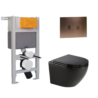 Wortex Matt Black Wall Hung Toilet with Seat, Brushed Bronze Flush Plate & 0.82m Concealed Cistern W.C Frame Set Secondary image