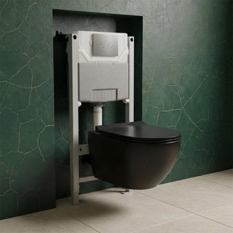 Black Wall Mounted Rimless Toilet with Seat & 0.980m W.C Frame and Chrome Flush Plate Set Main image