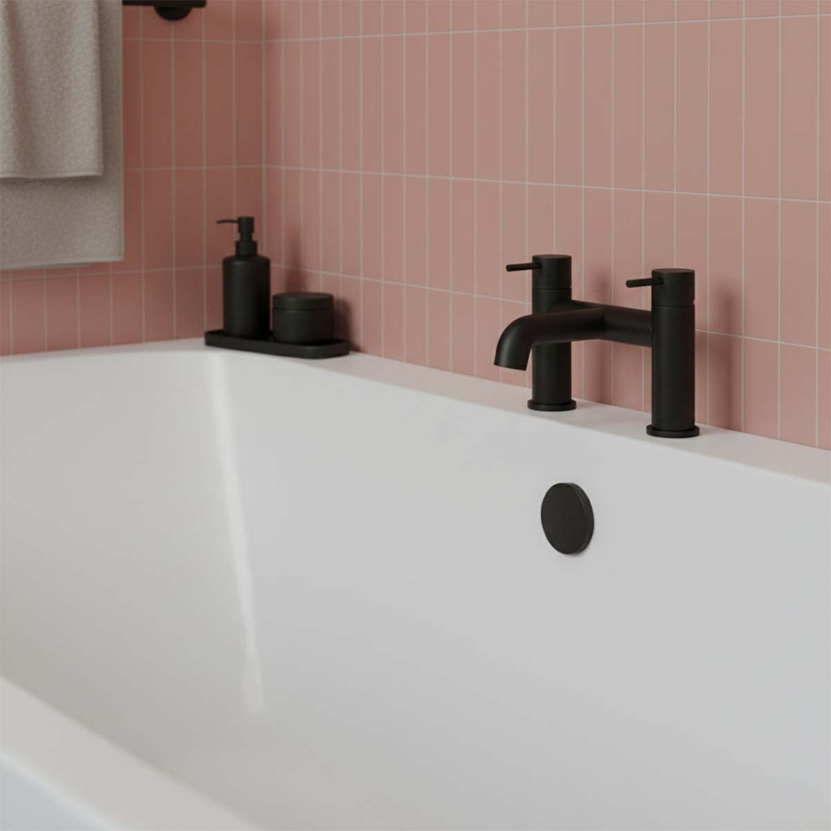 Black deck mounted bath filler tap
