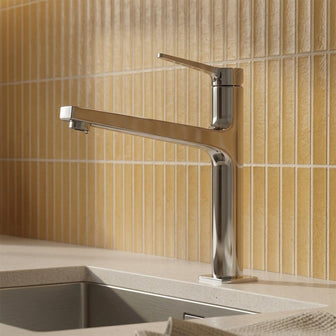 Brass High Neck Kitchen Mixer Tap with Long Spout - Chrome Main image
