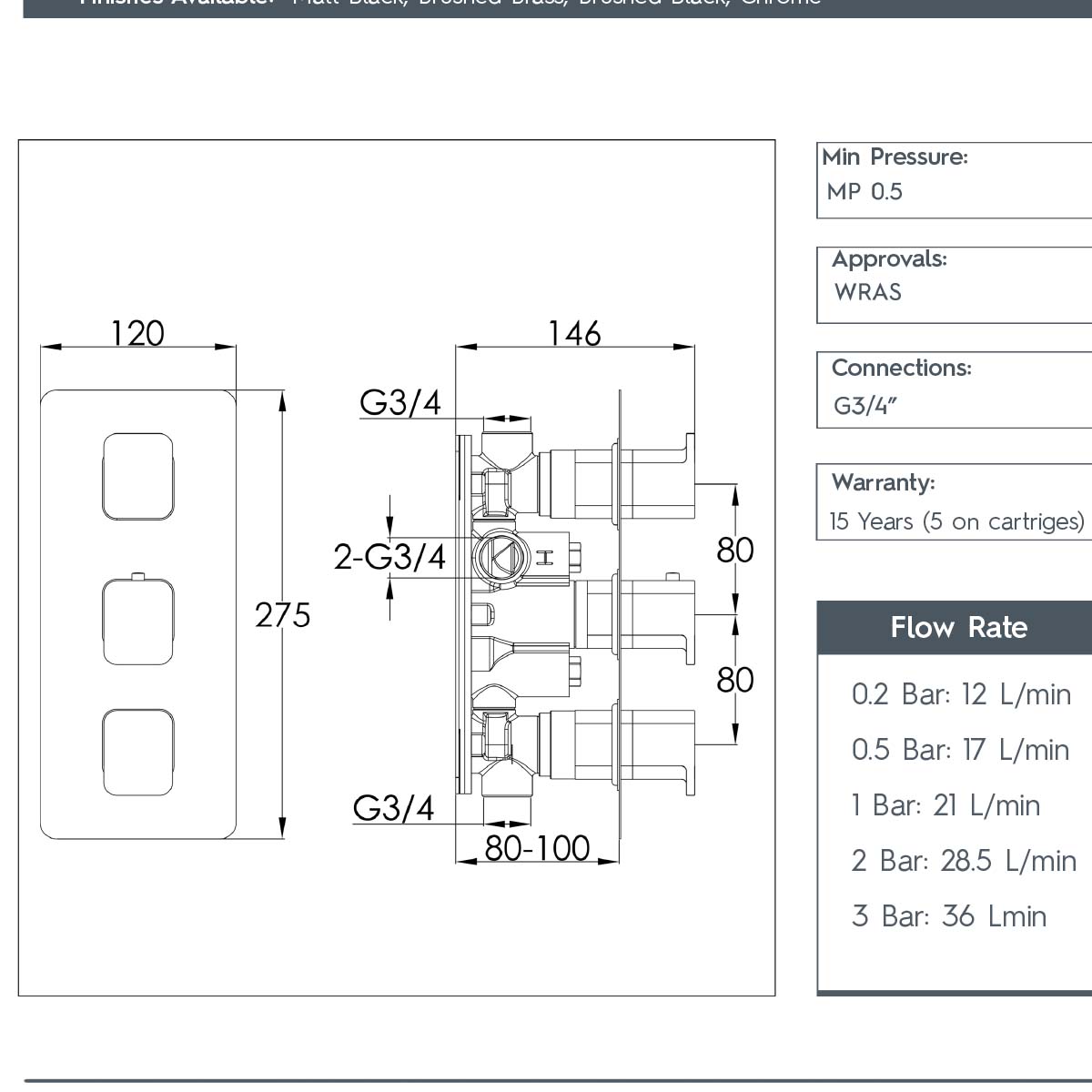Bronze 2 Outlet 3 Handles  Concealed Thermostatic Shower Valve