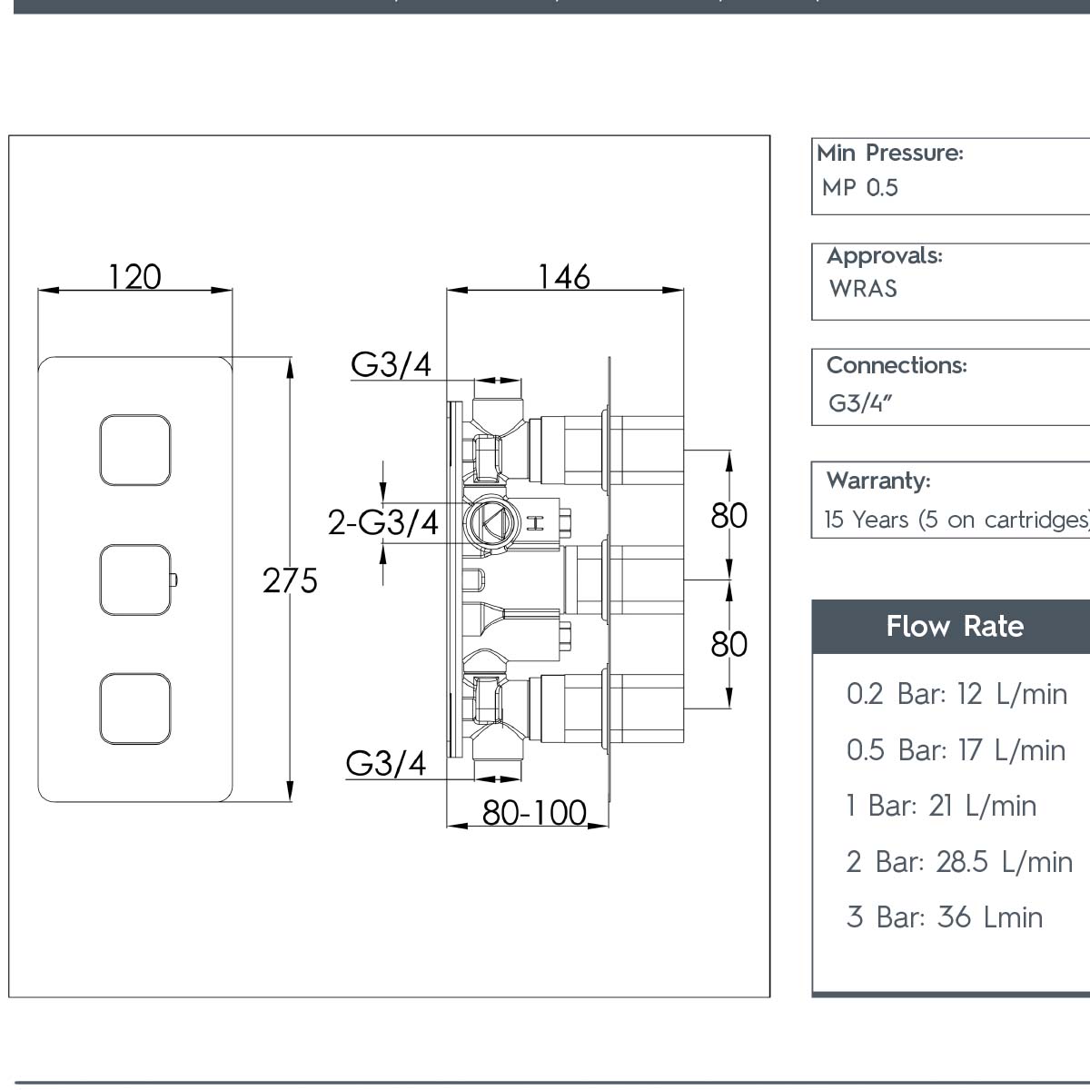  Bronze 2 Way Concealed Thermostatic Shower Valve