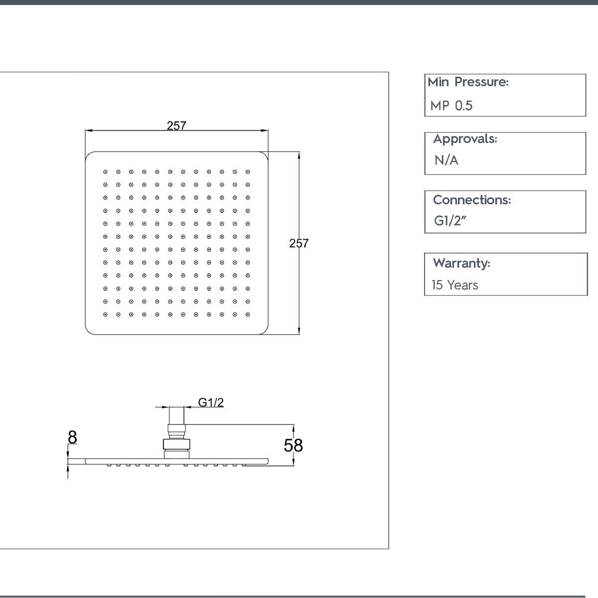  Large Ceiling Shower Head - 400mm technical details