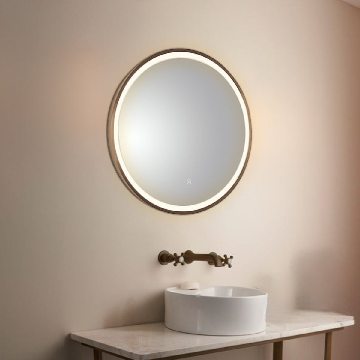 Circle brushed bronze bathroom led mirror